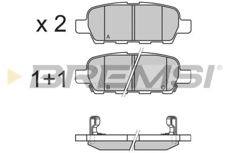 Гальмівні колодки зад. Qashqai/Rogue/X-Trail 07-/Koleos 08- (105,4x39x13,7)(Akebono) BREMSI BP3351