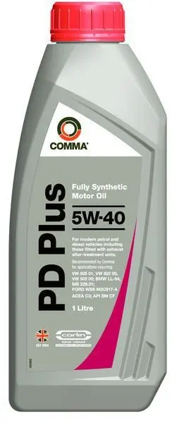 Моторна олива PD Plus (1L) 5W40 API CF SN DEXOS 2 DEXOS1 GEN2 FORD M2C917 A MB 226.5 MB 229.31 PORSCHE A40 RENAULT RN 0700 RENAULT RN 0710 VW 502.00 VW 505.00 VW 505.01 COMMA PD PLUS 5W40 1L (фото 1)