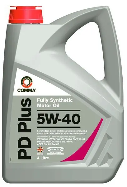 Моторна олива PD Plus (4L) 5W40 API CF SN BMW LL-04 DEXOS 2 FORD M2C917 A MB 226.5 MB 229.31 MB 229.51 PORSCHE A40 RENAULT RN 0700 RENAULT RN 0710 VW 502.00 VW 505.00 VW 505.01 COMMA PD PLUS 5W40 4L (фото 1)