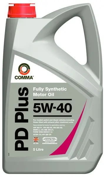 Моторна олива PD Plus (5L) 5W40 API CF SN BMW LL-04 DEXOS 2 FORD M2C917 A MB 226.5 MB 229.31 MB 229.51 PORSCHE A40 RENAULT RN 0700 RENAULT RN 0710 VW 502.00 VW 505.00 VW 505.01 COMMA PD PLUS 5W40 5L (фото 1)