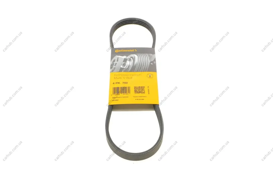 Поліклиновий ремінь (4PK750) CHERY QQ3 FIAT BRAVA, BRAVO I FSO POLONEZ III HYUNDAI ATOS, GETZ, I10 I ISUZU GEMINI KIA PICANTO I SUZUKI SWIFT V 0.8-1.6 08.88- Contitech 4 PK 750 (фото 1)
