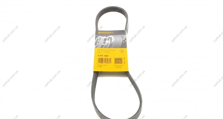 Поліклиновий ремінь (5PK860) VOLVO V40 CITROEN BERLINGO FORD USA PROBE II HONDA CIVIC IX, CIVIC VIII, JAZZ II, JAZZ III MAZDA 323 F V, 626 IV, MX-3, MX-6, XEDOS 6, XEDOS 9 1.1-2.5 08.87-12.16 Contitech 5 PK 860 (фото 1)