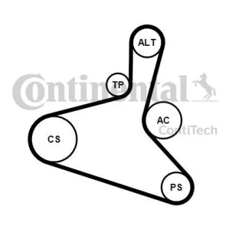 Комплект поликлинових ременів (з роликами) AUDI A3, TT SEAT ALHAMBRA, CORDOBA, IBIZA II, LEON, TOLEDO II SKODA OCTAVIA I VW BORA, BORA I, CADDY III, GOLF IV, MULTIVAN T5 1.6-2.0LPG 09.95-08.15 Contitech 6 DPK 1195 K1