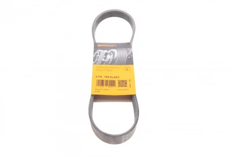 Поліклиновий ремінь (6PK799) AUDI A1, A3, A4 ALLROAD B9, A4 B9, Q3, TT SEAT ARONA, ATECA, IBIZA V, LEON, LEON SC, LEON ST, TOLEDO IV SKODA KAMIQ, KAROQ, KODIAQ I, OCTAVIA III 1.4/1.6D/2.0D 11.09- Contitech 6 PK 799 ELAST