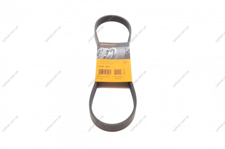 Поліклиновий ремінь (6PK869) AUDI A8 D5, Q7, Q8 CITROEN BERLINGO, JUMPY I, XSARA FIAT SCUDO PEUGEOT 206, 306, EXPERT, PARTNER PORSCHE CAYENNE, PANAMERA, PANAMERA SPORT TURISMO 1.9D-3.0H 03.86- Contitech 6 PK 869 (фото 1)