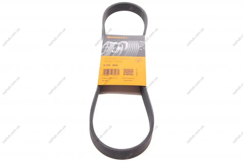 Поліклиновий ремінь (6PK884) CHEVROLET AVEO / KALOS CHRYSLER PT CRUISER LADA KALINA NISSAN BLUEBIRD, MAXIMA / MAXIMA QX IV, MICRA II, PRAIRIE PRO, SUNNY II TOYOTA AURIS, YARIS 1.0-2.0 04.84- Contitech 6 PK 884 (фото 1)