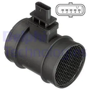 Витратомір повітря (5 pin, модуль) OPEL ASTRA H, ASTRA H CLASSIC, ASTRA H GTC, CORSA D, ZAFIRA B 1.7D 08.06-04.15 Delphi AF10393-12B1 (фото 1)