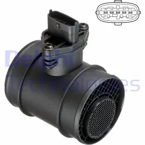 Витратомір повітря (5 pin, модуль) HYUNDAI H-1 TRAVEL, SANTA FÉ I, TRAJET, TUCSON KIA SPORTAGE II 2.0D/2.5D 04.01- Delphi AF10621-12B1 (фото 1)