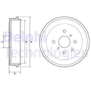 Гальмівний барабан задн CITROEN C1, C1 II PEUGEOT 107, 108 TOYOTA AYGO 1.0/1.2/1.4D 06.05- Delphi BF506