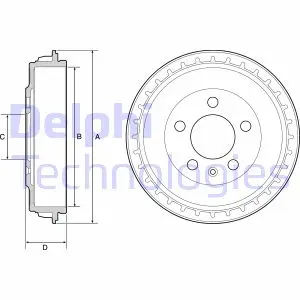 Гальмівний барабан задн SEAT ARONA, IBIZA V SKODA FABIA IV VW POLO VI 1.0-1.6D 01.17- Delphi BF563 (фото 1)