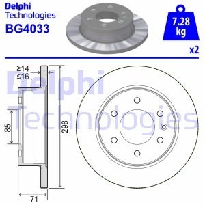 Диск тормозной (задний) (к-кт 2 шт) MB Sprinter 06-(298x16) (с покрытием) (полный)) Delphi BG4033 (фото 1)