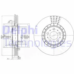 Диск гальмівний передн лів/прав VOLVO XC90 I 2.4D-4.4 06.02-12.14 Delphi BG9783C