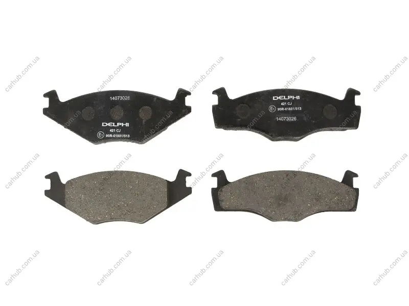 Комплект гальмівних колодок передн, AUDI 100 C2, 80 B2, COUPE B2 SEAT CORDOBA, IBIZA II, INCA, TOLEDO I VW CADDY I, CADDY II, GOLF I, GOLF II, GOLF III, JETTA I, JETTA II 1.0-2.2 04.74-06.03 Delphi LP0421 (фото 1)