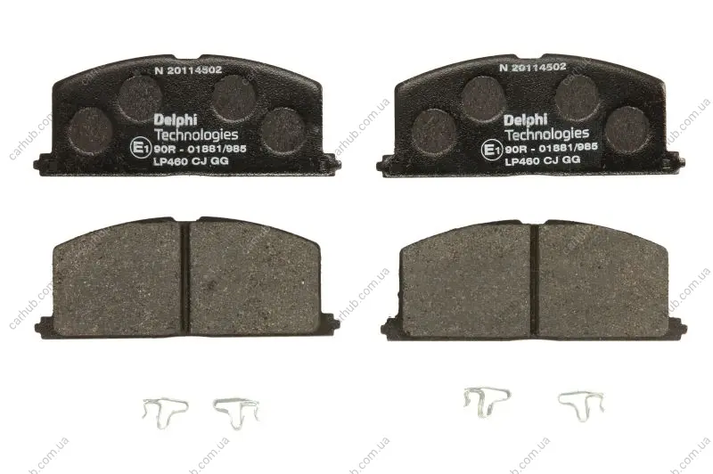 Комплект гальмівних колодок передн, TOYOTA AVENSIS, CAMRY, CARINA E VI, CARINA IV, CARINA V, CARINA VII, CELICA, COROLLA, COROLLA FX, CORONA, CORONA EXIV, MR2 I, MR2 II 1.0-2.0D 04.70-04.03 Delphi LP0460 (фото 1)