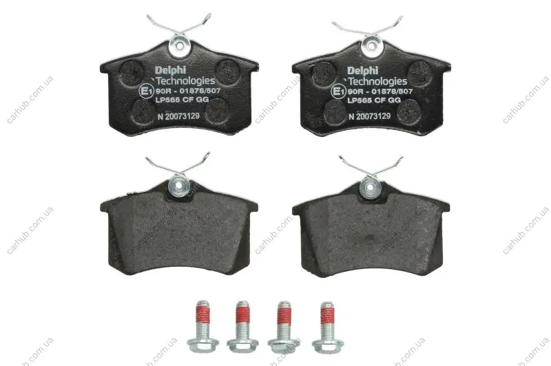 Комплект гальмівних колодок задн, DS DS 3, DS 4 AUDI A1, A2, A3, A4 B5, A4 B6, A4 B7, A4 B8, A6 C4, A6 C5, A8 D2, ALLROAD C5, CABRIOLET B3, TT CITROEN BERLINGO 1.0-Electric 08.82- Delphi LP0565 (фото 1)