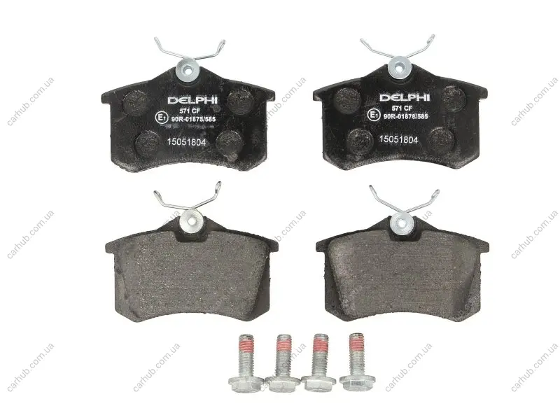 Комплект гальмівних колодок задн, AUDI A2, A4 B5, A4 B6, A4 B7, A6 C4, A6 C5 FIAT SCUDO MG MG 350, MG 5 NISSAN MICRA III PEUGEOT 207, 405 I, 405 II, 807 RENAULT MEGANE I 1.0-Electric 08.80- Delphi LP0571 (фото 1)