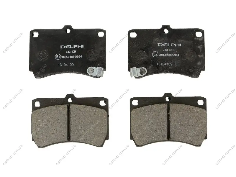 Комплект гальмівних колодок передн, KIA AVELLA, RIO I MAZDA 121 II, 323 C IV, 323 C V, 323 F IV, 323 F V, 323 P V, 323 S IV, 323 S V, DEMIO, MX-3 1.1-1.8 06.89-02.05 Delphi LP0743 (фото 1)