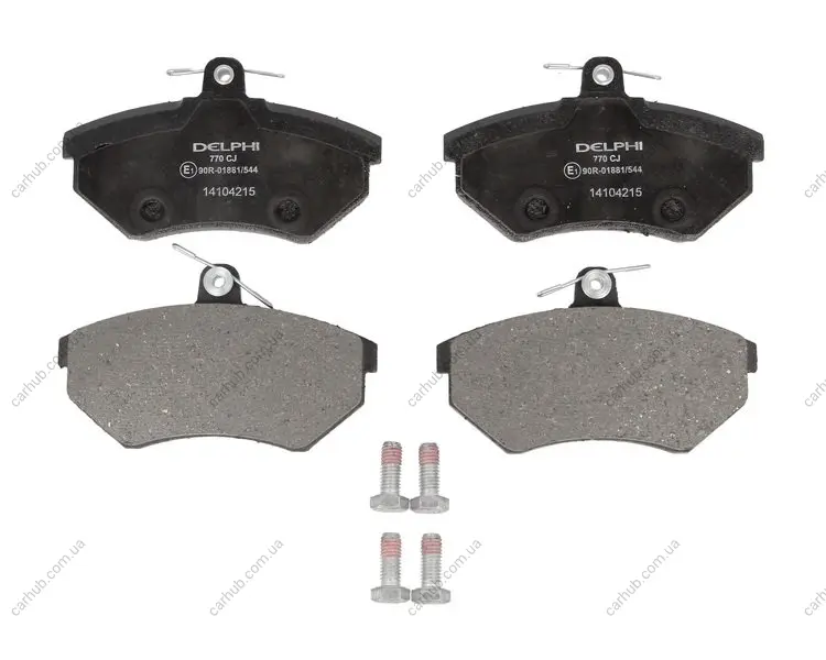 Комплект гальмівних колодок передн, AUDI 80 B4, A4 B5 SEAT AROSA, CORDOBA, CORDOBA VARIO, IBIZA II, INCA, TOLEDO I VW CADDY, CADDY II, CADDY III, CORRADO, GOLF II, GOLF III 1.0-2.8 08.83-06.09 Delphi LP0770 (фото 1)