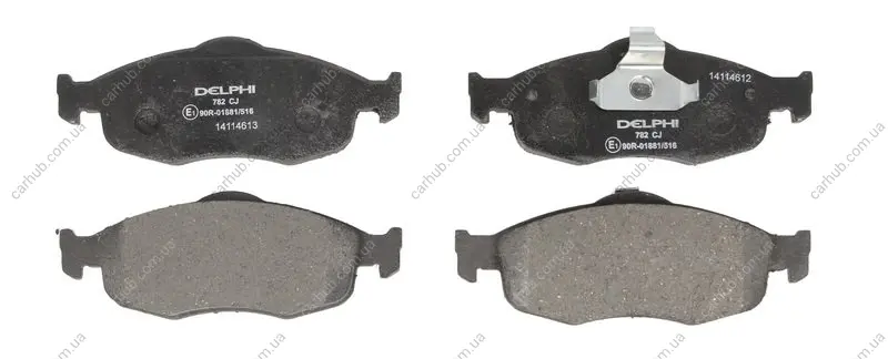 Комплект гальмівних колодок передн, FORD COUGAR, MONDEO I, MONDEO II, SCORPIO I, SCORPIO II 1.6-2.9 04.85-12.01 Delphi LP0782 (фото 1)