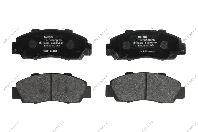 Комплект гальмівних колодок передн, HONDA ACCORD IV, ACCORD V, ACCORD VI, CIVIC VI, CIVIC VIII, CR-V I, HR-V, INTEGRA, LEGEND II, LEGEND III, LEGEND IV, NSX I, PRELUDE IV 1.6-3.5 06.90- Delphi LP0872 (фото 1)