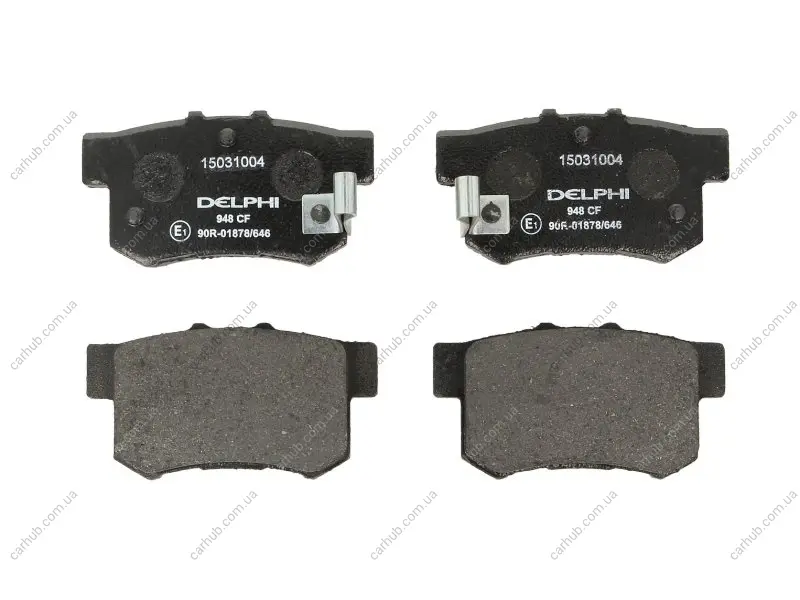 Комплект гальмівних колодок задн, ACURA LEGEND, LEGEND II, RL, TL, TSX GREAT WALL HOVER H6 HONDA ACCORD IV, ACCORD V, ACCORD VI, ACCORD VII, CIVIC III, CIVIC IV, CIVIC IX 1.3-3.5 10.84- Delphi LP0948 (фото 1)