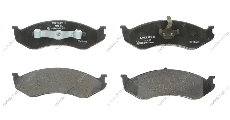 Комплект гальмівних колодок передн, JEEP CHEROKEE, COMANCHE, GRAND CHEROKEE I, WRANGLER I, WRANGLER II, WRANGLER III KIA CARNIVAL I 2.1D-5.9 10.84- Delphi LP1615 (фото 1)