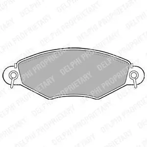 Комплект гальмівних колодок передн, CITROEN XSARA KIA CARNIVAL I NISSAN KUBISTAR PEUGEOT 206, 306 1.1-2.9D 04.93-12.12 Delphi LP1617 (фото 1)