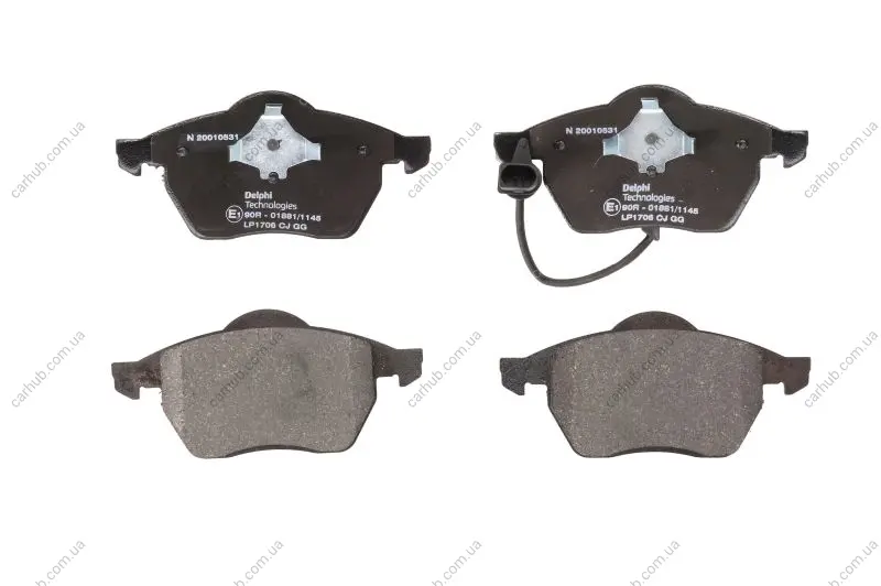 Комплект гальмівних колодок передн, AUDI A4 B5 FORD GALAXY I, GALAXY MK I SEAT ALHAMBRA VW SHARAN 1.8-2.8 03.95-03.10 Delphi LP1706 (фото 1)