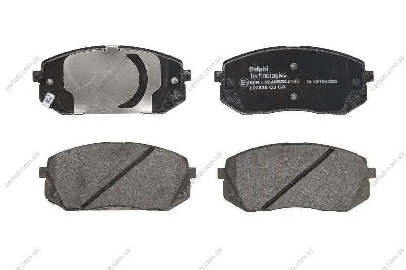 Комплект гальмівних колодок передн, HYUNDAI I40 I, I40 I CW, IX35, KONA, SONATA VII, TUCSON KIA CARENS III, NIRO I, OPTIMA, PROCEED, SOUL II, SPORTAGE II, SPORTAGE III 1.6-Electric 09.04- Delphi LP3535 (фото 1)