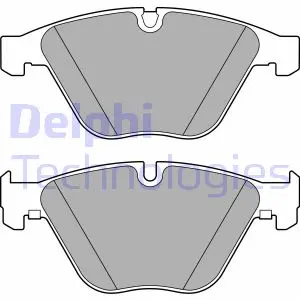 Комплект гальмівних колодок передн, BMW 1 (E82), 3 (E90), 3 (E91), 3 (E92), 3 (E93), 5 (E60), 5 (E61), 6 (E63), 6 (E64), 7 (E65, E66, E67), X1 (E84), Z4 (E89) 2.0-6.0 07.01-08.16 Delphi LP3630 (фото 1)