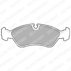 Комплект гальмівних колодок передн, DAEWOO ARANOS, CIELO, ESPERO, NEXIA, PRINCE FSO LANOS OPEL ASCONA C, ASTRA F, CALIBRA A, KADETT E, OMEGA A, VECTRA A, VECTRA B 1.4-2.4 06.85- Delphi LP585