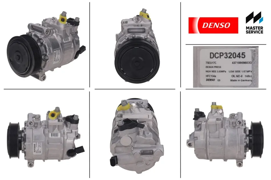 Компресор кондиціонера AUDI A3, Q3, TT SEAT ALHAMBRA, ALTEA, ALTEA XL, LEON, TOLEDO III SKODA OCTAVIA II, RAPID, SUPERB II, YETI VW BEETLE, CADDY ALLTRACK IV, CADDY III 1.2-3.6 02.03-12.22 DENSO DCP32045 (фото 1)