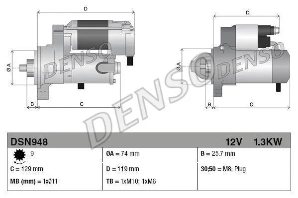 Стартер (12В, 1,3кВт, новий із заставою) TOYOTA YARIS 1.0/1.0LPG 08.05-06.20 DENSO DSN948 (фото 1)