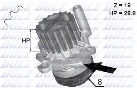 Водяний насос 2.0TDI Caddy III/Golf VI 12- DOLZ A224