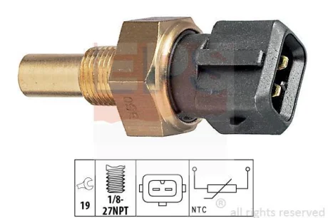 Датчик температури охолоджуючої рідини Ford Transit Connect 1.8 16V/2.0 94-13 (чорний) (2 конт.) EPS 1.830.165