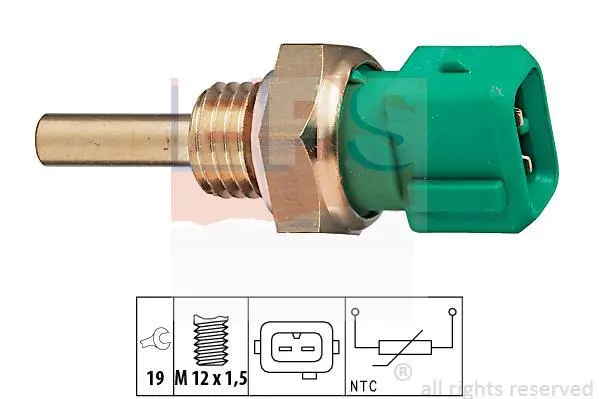 Датчик температури охолоджуючої рідини Mazda 323/626/Toyota Camry/Corolla 87-00 (M12x1,5) (зелений) EPS 1.830.211 (фото 1)