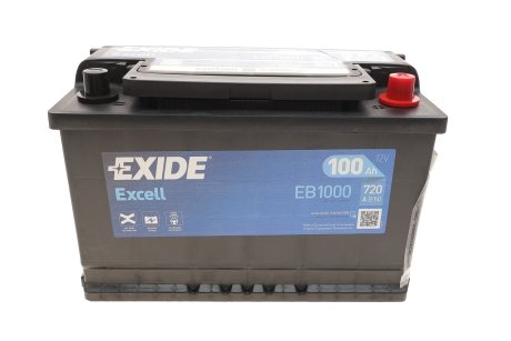 Акумуляторна батарея 100Ah/720A (315x175x205/+R/B13) Excell EXIDE EB1000 (фото 1)