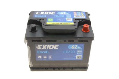 Батарея акумуляторна Excell 12В 62Аг 540А(EN) R+ EXIDE EB620 (фото 1)