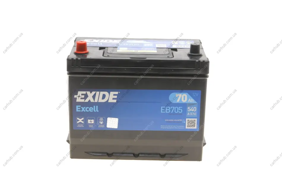 Акумуляторна батарея 70Ah/540A (270x173x222/+L/B9) Excell Азія EXIDE EB705 (фото 1)