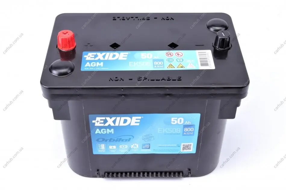 Акумулятор 12В 50Агод./800А START&STOP AGM (L+ стандартні клеми) 260x173x206 (agm) EXIDE EK508 (фото 1)