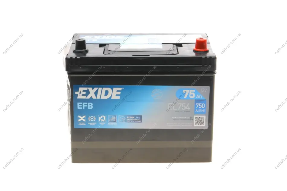 Акумуляторна батарея 75Ah/750A (270x173x222/+R/B0) (Start-Stop EFB) Азія EXIDE EL754 (фото 1)