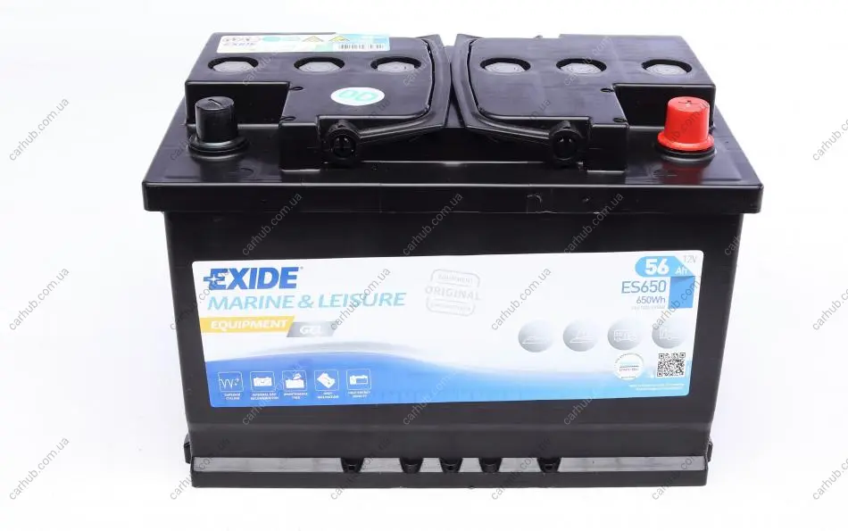 Акумулятор 12В 56Агод./460А EQUIPMENT GEL MARINE/RV (R+ стандартні клеми) 278x175x190 B00 - без монтажного фланця (гель) EXIDE ES650 (фото 1)