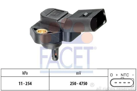 Датчик тиску наддуву AUDI A4/A6/A8 1.2D-4.2 91- (4 конт.) FACET 10.3012