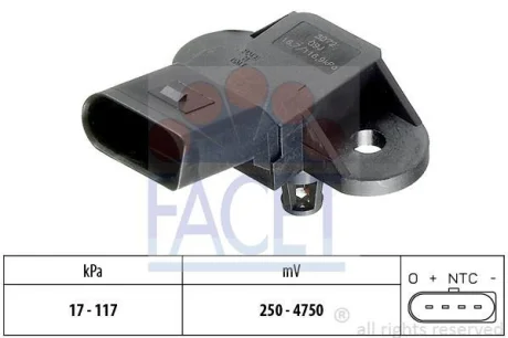 Датчик тиску наддуву (4 конт.) AUDI A3/SKODA FABIA 1.0-2.0 91- FACET 10.3072