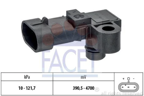 Датчик тиску наддуву (3 конт.) Opel Astra/Zafira/Chevrolet Cruze 1.6/1.8 05- FACET 10.3196