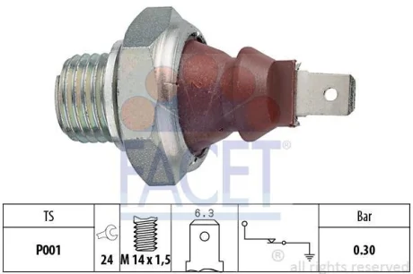 Датчик тиску оливи (0,3bar/1 конт.) Opel Kadett/Omega/Corsa 1.0-3.4i 75- FACET 7.0023