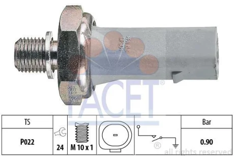 Датчик тиску оливи (0,75-1,05bar/1 конт./сірий) SUPERB/CADDY II 1.8-2.5D 95-08 FACET 7.0134