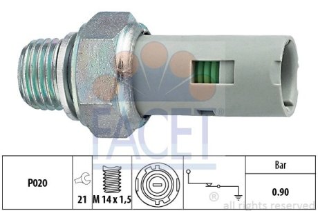 Датчик давления масла (0,9bar/1 конт./черный)) KANGOO 1.1-2.5D 97- FACET 7.0153