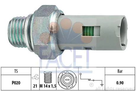 Датчик тиску оливи (0,9bar/1 конт./чорний) KANGOO 1.1-2.5D 97- FACET 7.0153