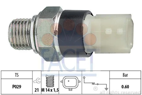 Датчик тиску оливи (0,6bar/1 конт./білий) Kangoo/Trafic/Master 1.4-2.5 01- FACET 7.0178